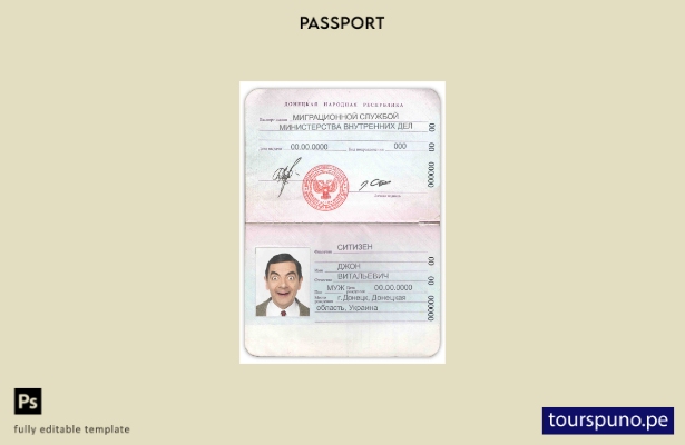 Plantilla de pasaporte de la República Popular de Donetsk lista para imprimir